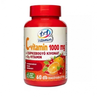 1x1 Vitamin C-vitamin 1000 mg + D3-vitamin csipkebogyó kivonattal narancsízű rágótabletta 60 db