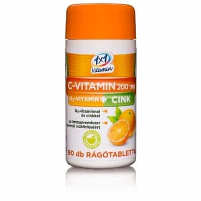 1x1 Vitaday C-vitamin 200mg + D3-vitamin + Cink narancsízű rágótabletta 90 db