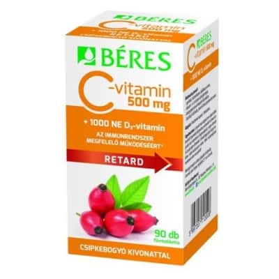 Béres C-vitamin 500 mg retard filmtabletta <br> csipkebogyó kivonattal + 1000 NE D3-vitamin 90 db