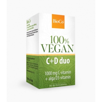 BioCo 100% vegan C+D duo RETARD C-vitamin 1000 mg + alga D3-vitamin 2000 NE tabletta 90 db