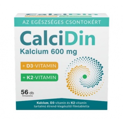 CalciDin Kalcium, D3-vitamin és K2-vitamin tartalmú étrend-kiegészítő filmtabletta 56 db