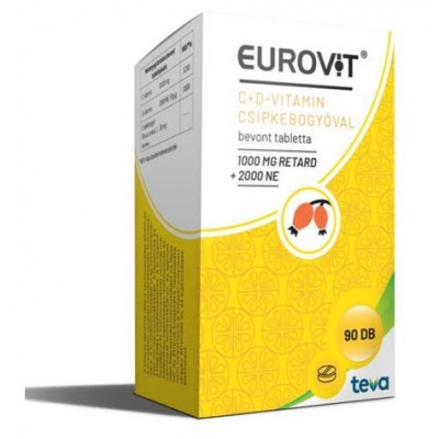 Eurovit C-vitamin 1000 mg + D-vitamin 2000 NE + csipkebogyóval bevont tabletta 90 db