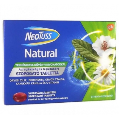 NeoTuss Natural málna ízesítésű szopogató tabletta 16 db