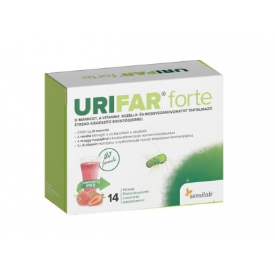 Urifar forte D-mannózt, A-vitamint, rozella- és meggyszárkivonatot tartalmazó étrend-kiegészítő édesítőszerrel 14 db
